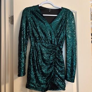 Lulu's Emerald Sequin Long Sleeve Dress
